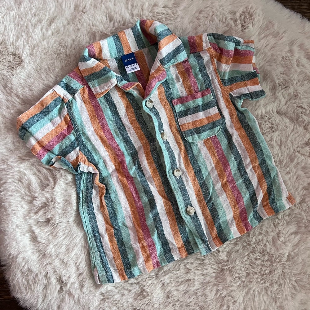 SOLD ❌POST - Multicolored Button Up Pocket Toddler Linen Shirt